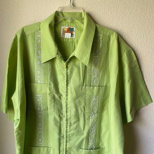 Haband Guayabera Men's Lime Green White Cuban Cigar Zip Top Shirt size 3XL